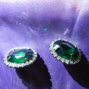 VTG Contempo marquis stud earrings 1920s faux emerald solitaire dressy glam